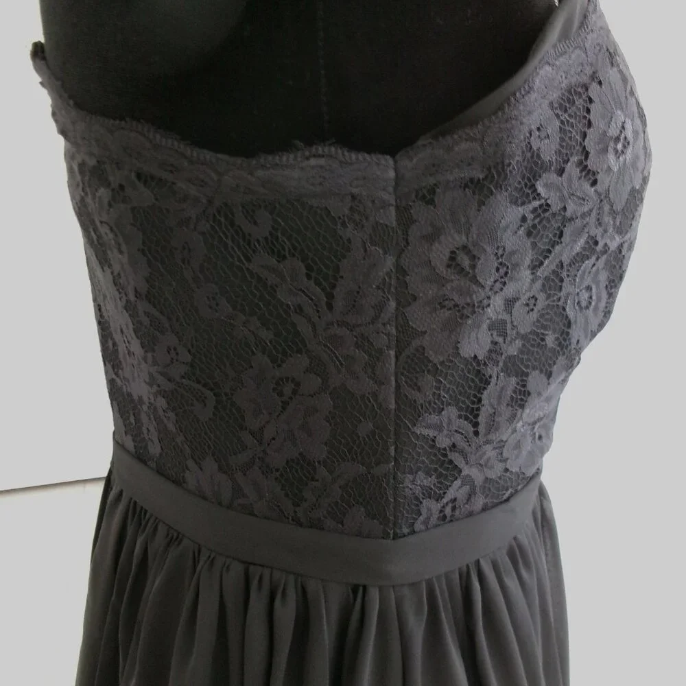 New Black One Shoulder Chiffon Gown Formal Dress M 6 S 4 Lace Top Formal - Picture 6 of 15